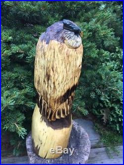 Chainsaw Carved Horned Owl BLACK WALNUT WOOD Carvings Sculptures Folk Art Decor