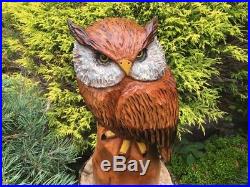 Chainsaw Carved Horned Owl CHERRY WOOD Sculpture Carving Log Home Folk Art Decor