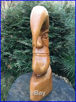 Chainsaw Carved MAN in the MOON Face OAK WOOD Sculptures Folk Art ONE of a KIND