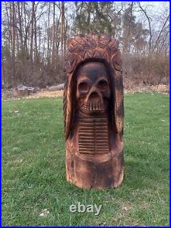 Chainsaw Carved Native American Indian Skull Chainsaw Carving Wood Carving