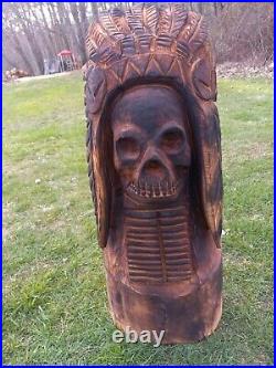 Chainsaw Carved Native American Indian Skull Chainsaw Carving Wood Carving