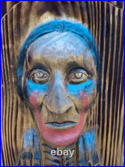 Chainsaw Carved Native American Indian Wood Carving Art Rustic Home Decor Bust