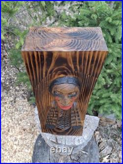 Chainsaw Carved Native American Indian Wood Carving Art Rustic Home Decor Bust