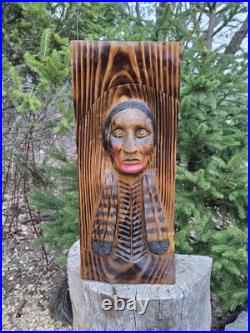 Chainsaw Carved Native American Indian Wood Carving Art Rustic Home Decor Bust