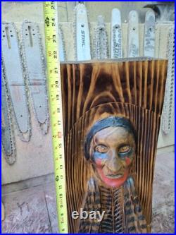 Chainsaw Carved Native American Indian Wood Carving Art Rustic Home Decor Bust