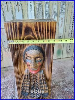 Chainsaw Carved Native American Indian Wood Carving Art Rustic Home Decor Bust