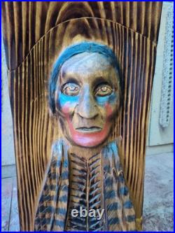Chainsaw Carved Native American Indian Wood Carving Art Rustic Home Decor Bust