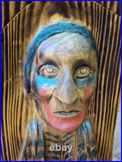 Chainsaw Carved Native American Indian Wood Carving Art Rustic Home Decor Bust