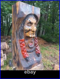 Chainsaw Carved Native American Indian Wood Carving Art Sculpture Home Decor