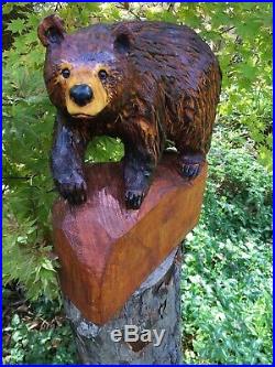 Chainsaw Carved REALISTIC Walking Bear PINE WOOD Sculptures Log Cabin Decor