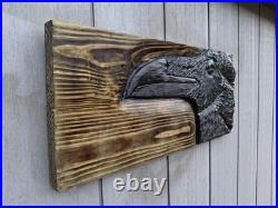 Chainsaw Carved Raven Crow Black Bird Corvid Wall Art Wood Carving Rustic Home