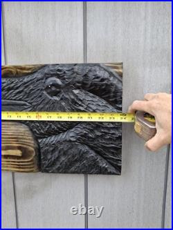 Chainsaw Carved Raven Crow Black Bird Corvid Wall Art Wood Carving Rustic Home