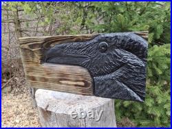 Chainsaw Carved Raven Crow Black Bird Corvid Wall Art Wood Carving Rustic Home