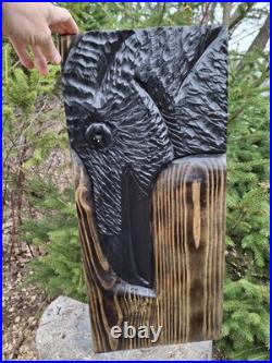 Chainsaw Carved Raven Crow Black Bird Corvid Wall Art Wood Carving Rustic Home