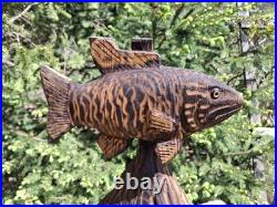 Chainsaw Carved Smallmouth Bass Wood Carving Fish Sculpture Statue Rustic Decor