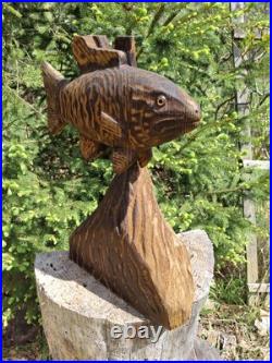 Chainsaw Carved Smallmouth Bass Wood Carving Fish Sculpture Statue Rustic Decor