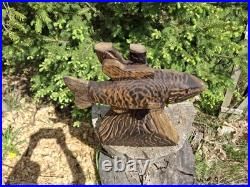 Chainsaw Carved Smallmouth Bass Wood Carving Fish Sculpture Statue Rustic Decor