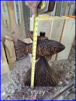 Chainsaw Carved Smallmouth Bass Wood Carving Fish Sculpture Statue Rustic Decor