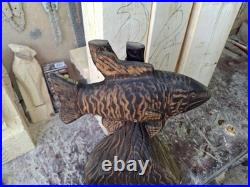 Chainsaw Carved Smallmouth Bass Wood Carving Fish Sculpture Statue Rustic Decor