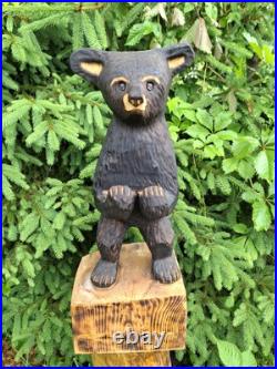 Chainsaw Carved Welcome Bear Wood Carving Bears Sculpture Statue Rustic Home