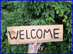 Chainsaw Carved Welcome Bear Wood Carving Bears Sculpture Statue Rustic Home