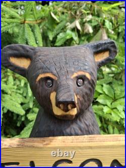 Chainsaw Carved Welcome Bear Wood Carving Bears Sculpture Statue Rustic Home