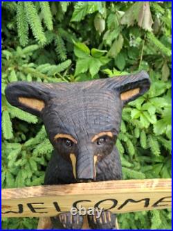 Chainsaw Carved Welcome Bear Wood Carving Bears Sculpture Statue Rustic Home