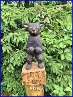 Chainsaw Carved Welcome Bear Wood Carving Bears Sculpture Statue Rustic Home