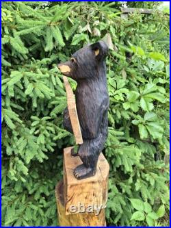 Chainsaw Carved Welcome Bear Wood Carving Bears Sculpture Statue Rustic Home