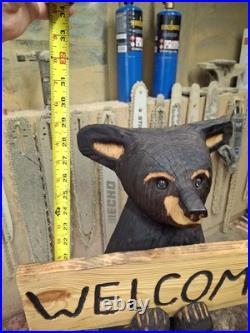 Chainsaw Carved Welcome Bear Wood Carving Bears Sculpture Statue Rustic Home