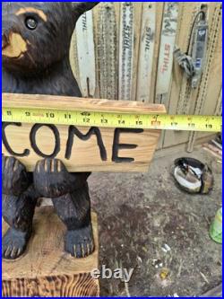 Chainsaw Carved Welcome Bear Wood Carving Bears Sculpture Statue Rustic Home