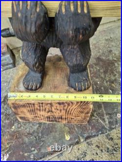 Chainsaw Carved Welcome Bear Wood Carving Bears Sculpture Statue Rustic Home