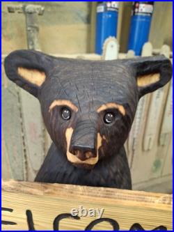 Chainsaw Carved Welcome Bear Wood Carving Bears Sculpture Statue Rustic Home