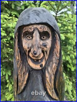 Chainsaw Carved Witch Wood Carving Creepy Goth Halloween Horror Folk Art