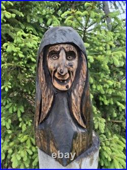 Chainsaw Carved Witch Wood Carving Creepy Goth Halloween Horror Folk Art