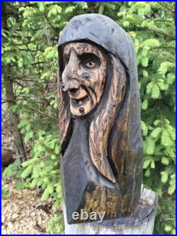 Chainsaw Carved Witch Wood Carving Creepy Goth Halloween Horror Folk Art