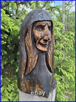 Chainsaw Carved Witch Wood Carving Creepy Goth Halloween Horror Folk Art
