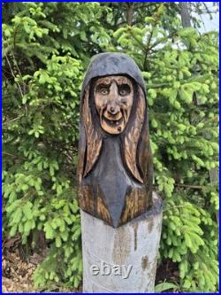 Chainsaw Carved Witch Wood Carving Creepy Goth Halloween Horror Folk Art