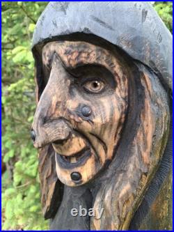 Chainsaw Carved Witch Wood Carving Creepy Goth Halloween Horror Folk Art Chainsaw Carved Witch Wood Carving Creepy Goth Halloween Horror Folk Art