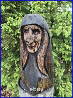 Chainsaw Carved Witch Wood Carving Creepy Goth Halloween Horror Folk Art