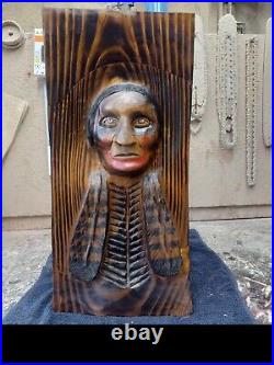Chainsaw Carved Wood Carved Native American Indian Art Home Decor Rustic Face