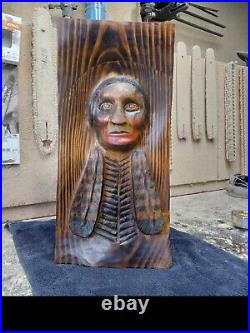 Chainsaw Carved Wood Carved Native American Indian Art Home Decor Rustic Face