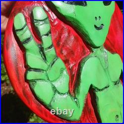 Chainsaw Carving Alien Peace Sign Green Monster UFO Wall Hanger Planet Mars UAP Chainsaw Carving Alien Peace Sign Green Monster UFO Wall Hanger Planet Mars UAP