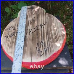 Chainsaw Carving Alien Peace Sign Green Monster UFO Wall Hanger Planet Mars UAP Chainsaw Carving Alien Peace Sign Green Monster UFO Wall Hanger Planet Mars UAP