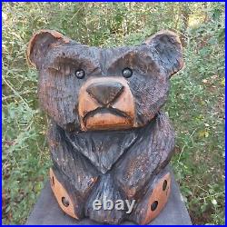 Chainsaw Carving Bear Wood Carving Art Fat Bear Cub Funny Cartoon Folk Art Pine