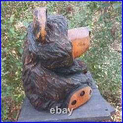 Chainsaw Carving Bear Wood Carving Art Fat Bear Cub Funny Cartoon Folk Art Pine