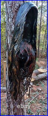 Chainsaw Carving Grim Reaper In Chains 36 Tall Handmade Wood Carving Art