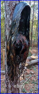 Chainsaw Carving Grim Reaper In Chains 36 Tall Handmade Wood Carving Art Chainsaw Carving Grim Reaper In Chains 36 Tall Handmade Wood Carving Art
