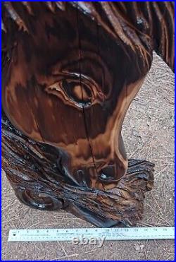 Chainsaw Carving Horse Bust Horseshoe Wood Carving Sculpture 25x15 Wall Hanger