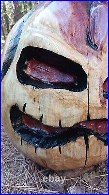Chainsaw Carving Jack O Lantern Pumpkin 18x12 Cedar Wood Carving Halloween